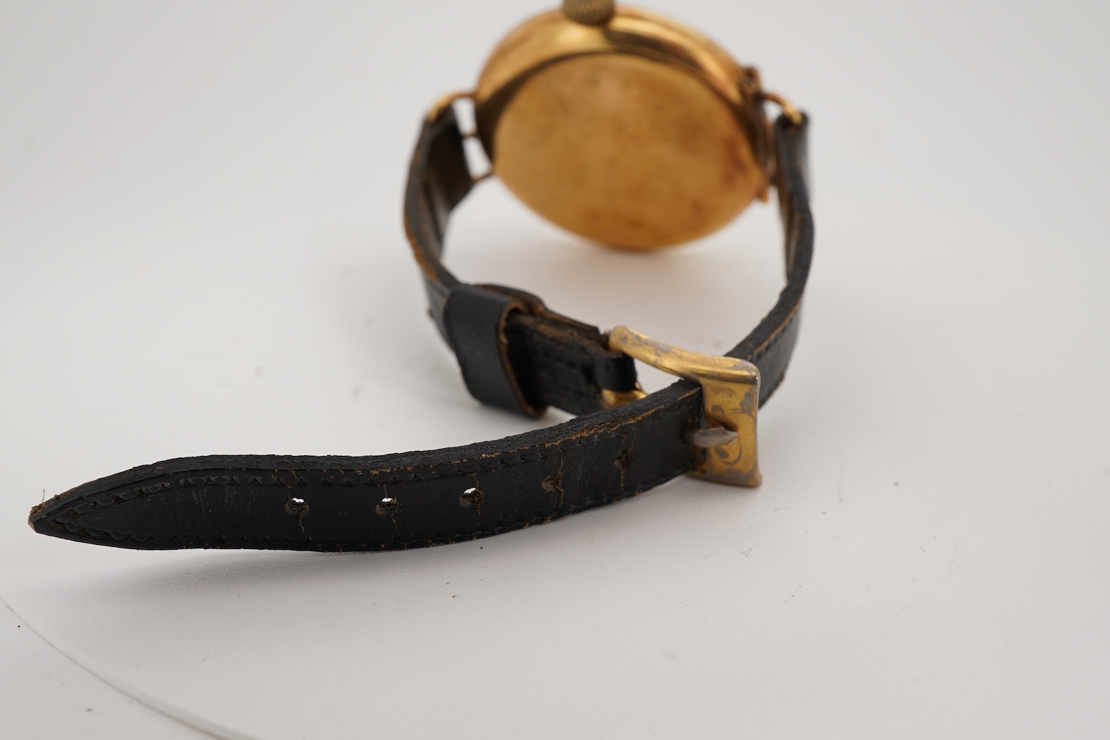 A gentleman's early to mid 20th century 18ct gold half hunter Coventry lever manual wind wrist watch